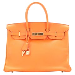 Hermes Birkin Handbag Orange H Clemence with Gold Hardware 35