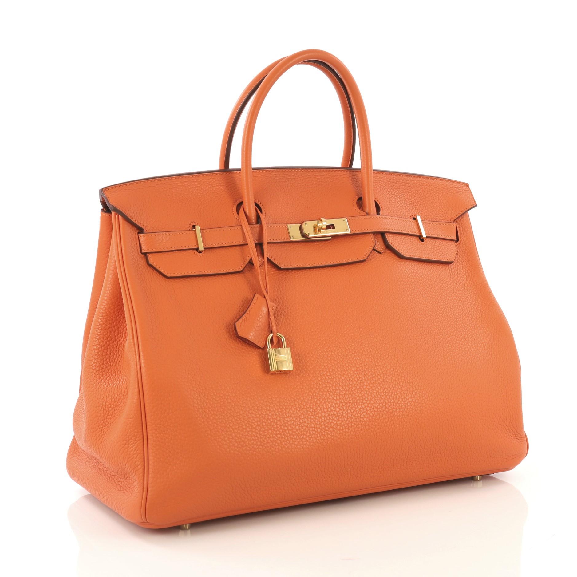 Hermes Birkin Handbag Orange H Clemence With Gold Hardware 40 In Good Condition In NY, NY
