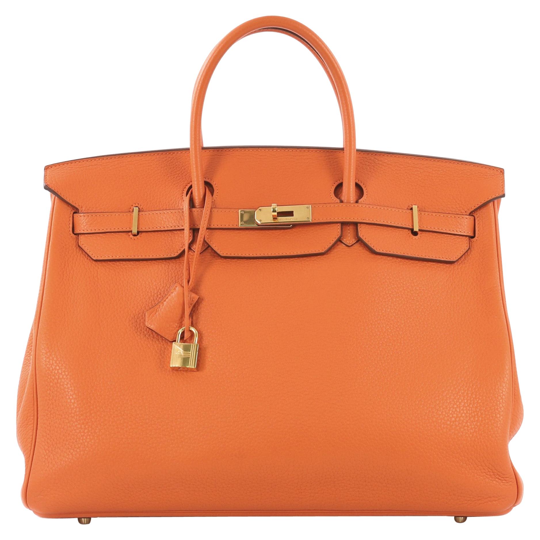 Hermes Birkin Handbag Orange H Clemence With Gold Hardware 40