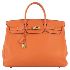 Hermes Birkin Handbag Orange H Clemence With Gold Hardware 40