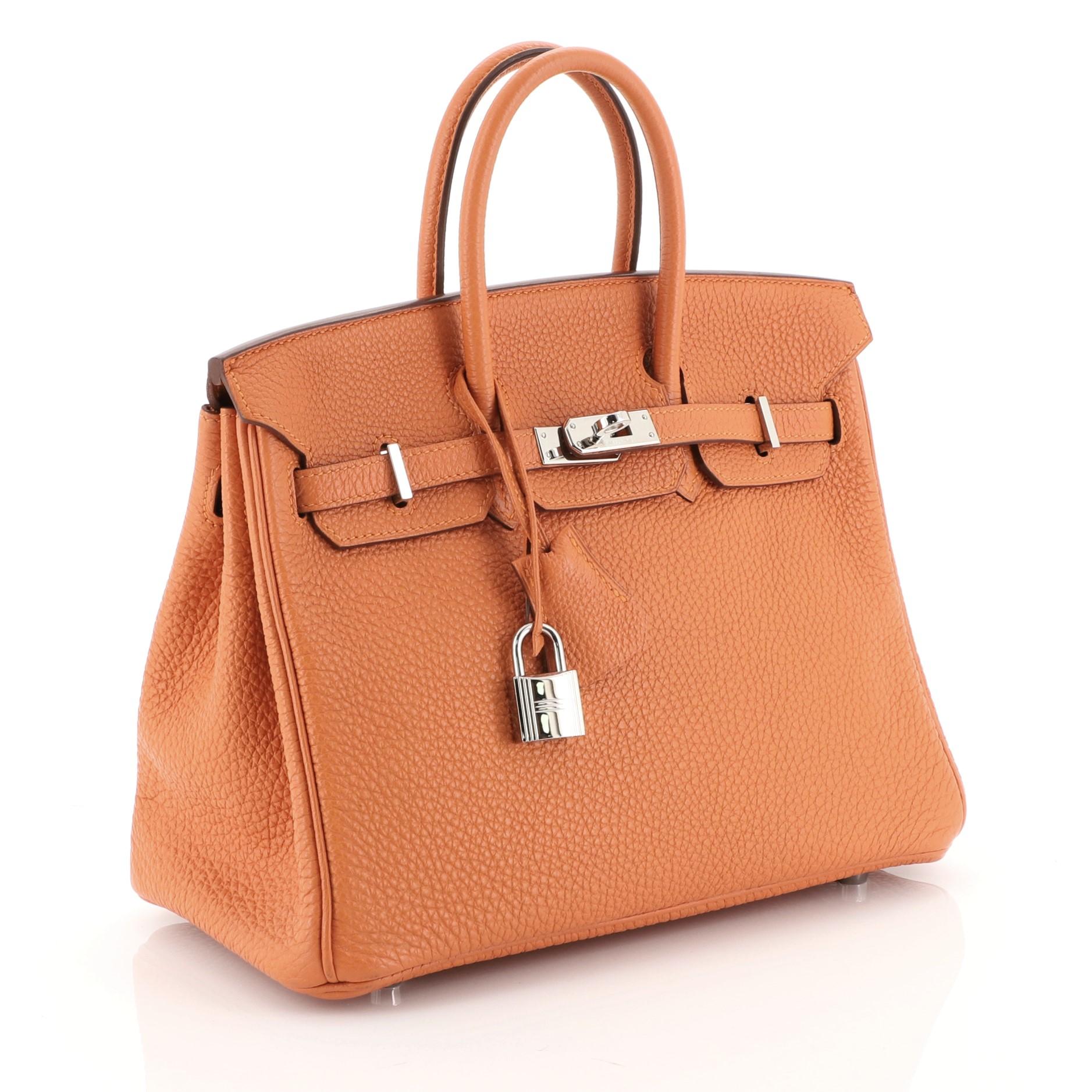 Hermes Birkin Handbag Orange H Clemence with Palladium Hardware 25 In Good Condition In NY, NY