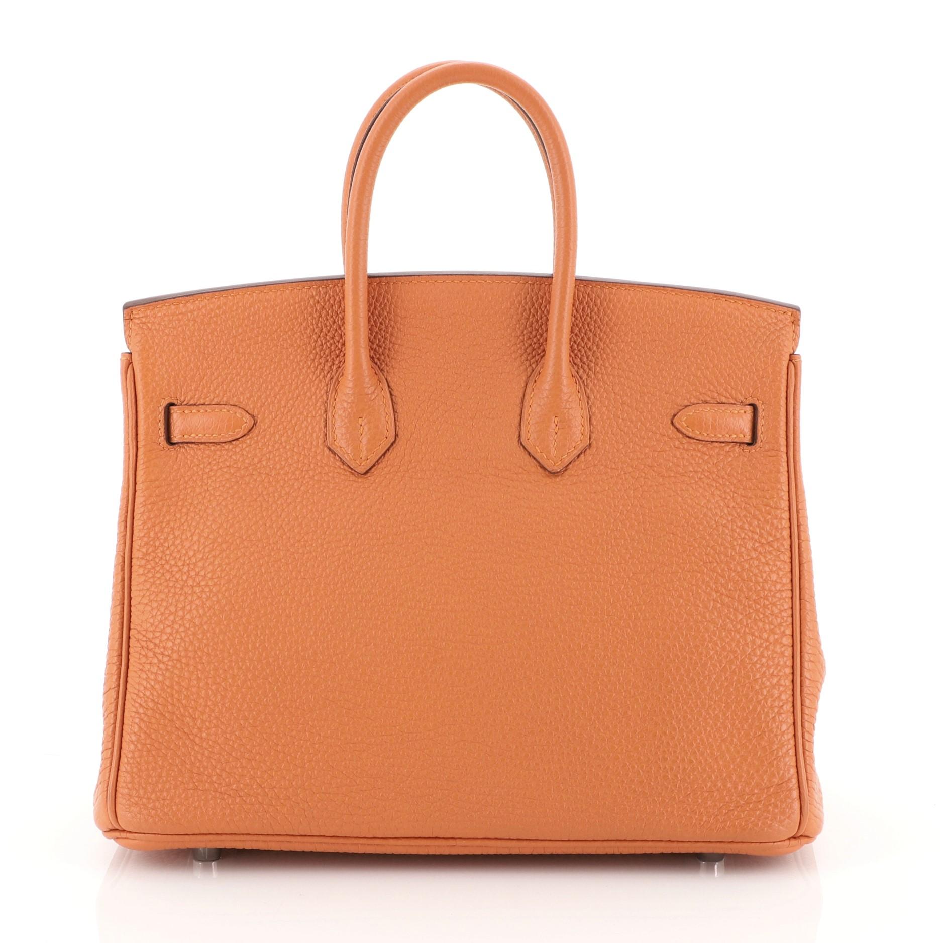 Women's Hermes Birkin Handbag Orange H Clemence with Palladium Hardware 25