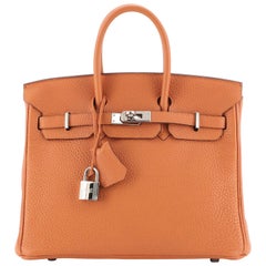 Hermes Birkin Handbag Orange H Clemence with Palladium Hardware 25