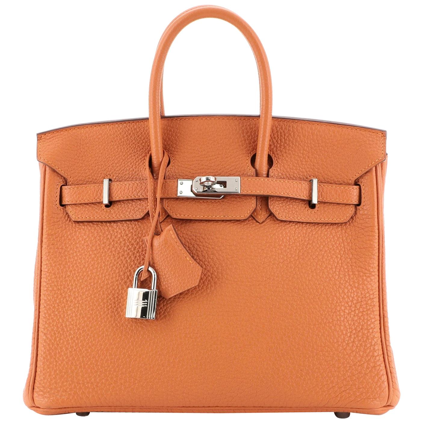 Hermes Birkin Handbag Orange H Clemence with Palladium Hardware 25