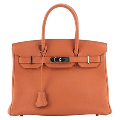 Hermes Birkin Handbag Orange H Clemence with Palladium Hardware 30