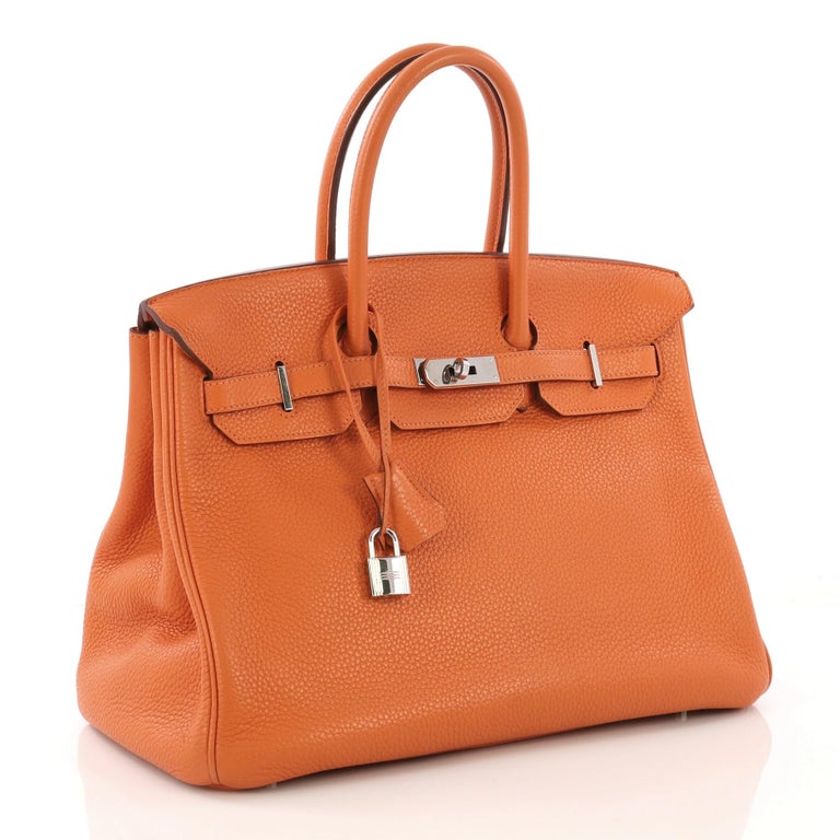 Hermes Birkin Handbag Orange H Clemence with Palladium Hardware 35 at ...