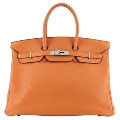 Hermes Birkin Handbag Orange H Clemence with Palladium Hardware 35