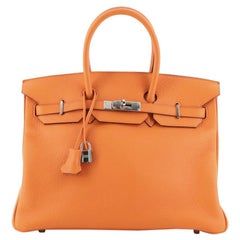 Hermes Birkin Handbag Orange H Clemence with Palladium Hardware 35
