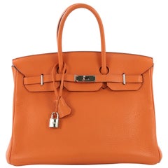 Hermes Birkin Handbag Orange H Clemence with Palladium Hardware 35