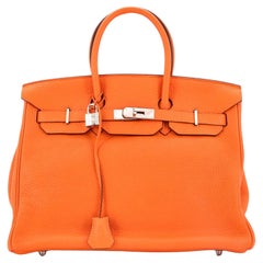 Hermes Birkin Handbag Orange H Clemence with Palladium Hardware 35