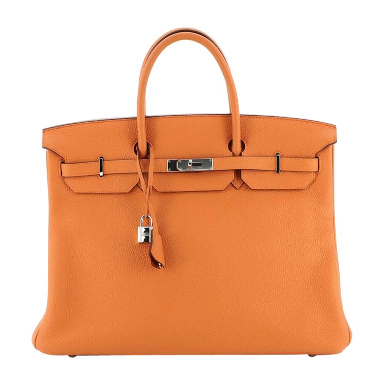 Hermes Birkin Handbag Orange H Clemence with Palladium Hardware 40