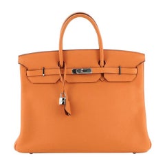 Hermes Birkin Handbag Orange H Clemence with Palladium Hardware 40