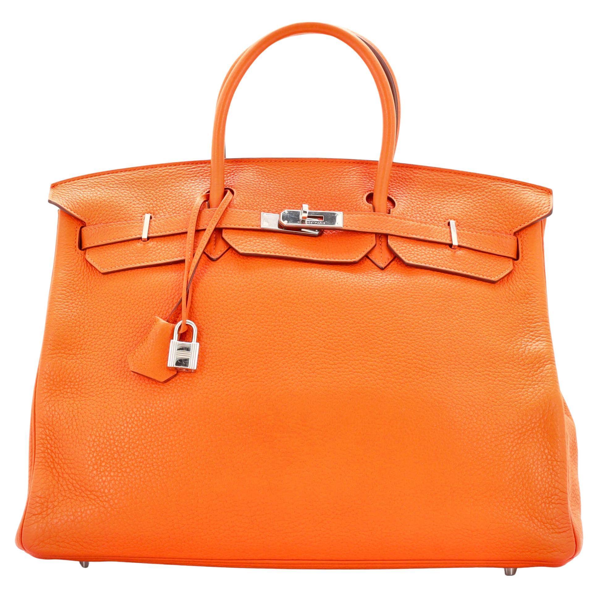Hermes Birkin Handbag Orange H Clemence with Palladium Hardware 40