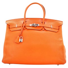 Hermès - Sac à main Birkin orange H Clemence avec accessoires en palladium, 40