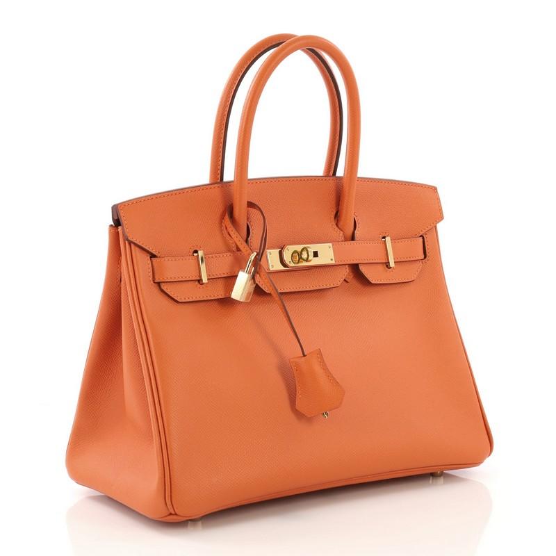 Hermes Birkin Handbag Orange H Epsom with Gold Hardware 30 In Good Condition In NY, NY