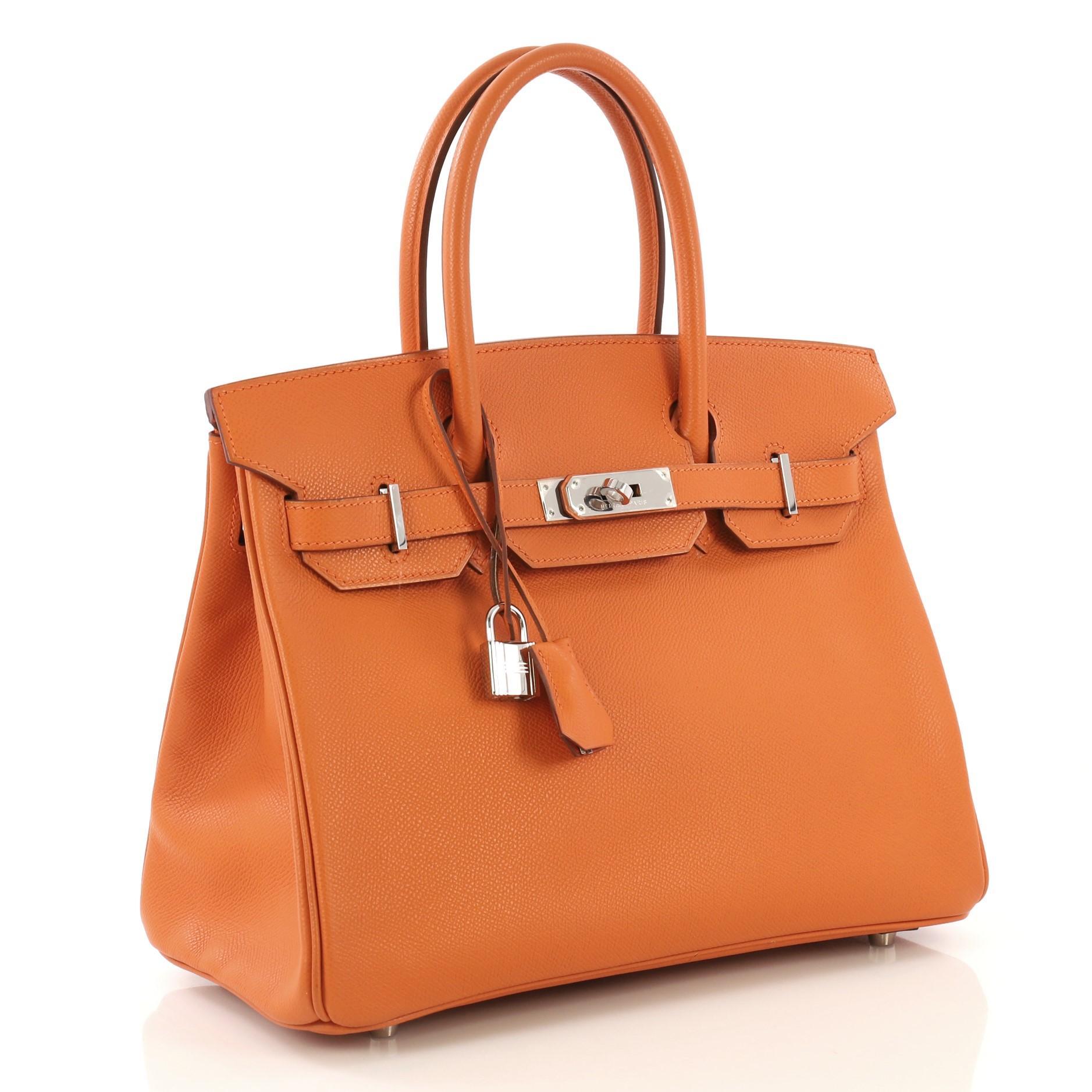 Hermes Birkin Handbag Orange H Epsom with Palladium Hardware 30 In Good Condition In NY, NY