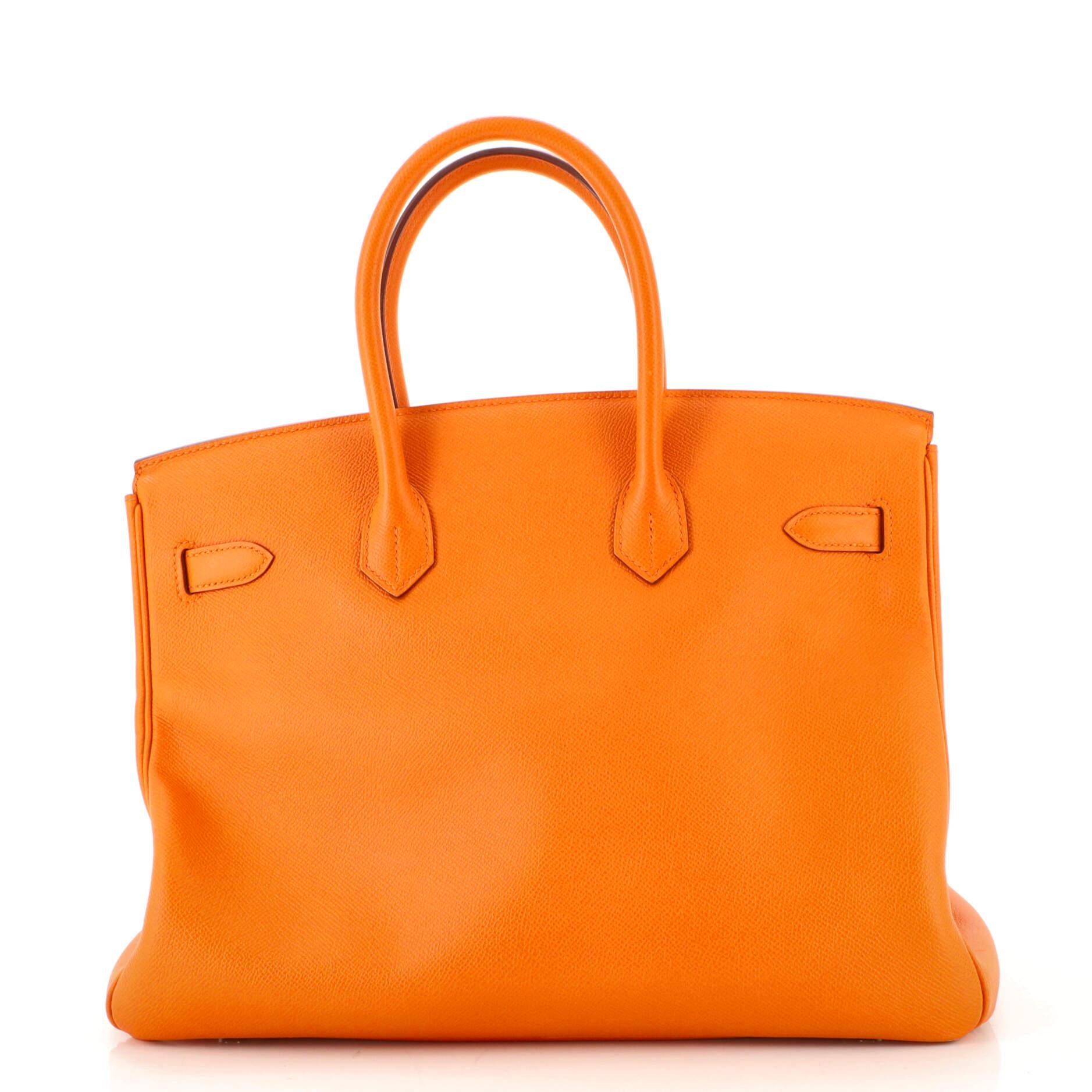 Hermes Birkin Handbag Orange H Epsom with Palladium Hardware 35 In Good Condition In NY, NY