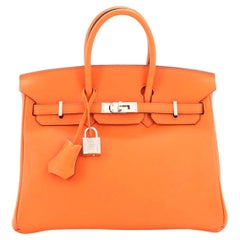 Hermes Birkin Handbag Orange H Swift with Palladium Hardware 25