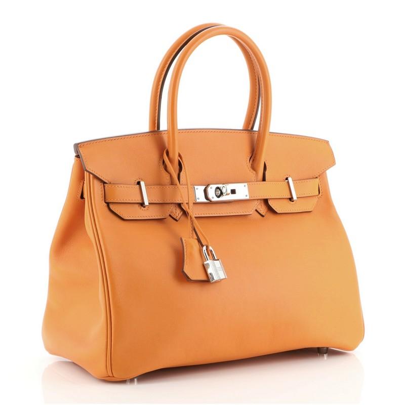 Hermes Birkin Handbag Orange H Swift with Palladium Hardware 30 In Good Condition In NY, NY