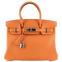 Hermes Birkin Handbag Orange H Swift with Palladium Hardware 30