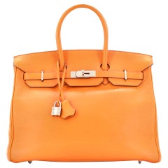 Hermes Birkin Handbag Orange H Swift with Palladium Hardware 35