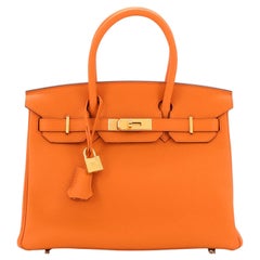 Hermès Sac à main Birkin orange H Togo avec finitions métalliques dorées 30