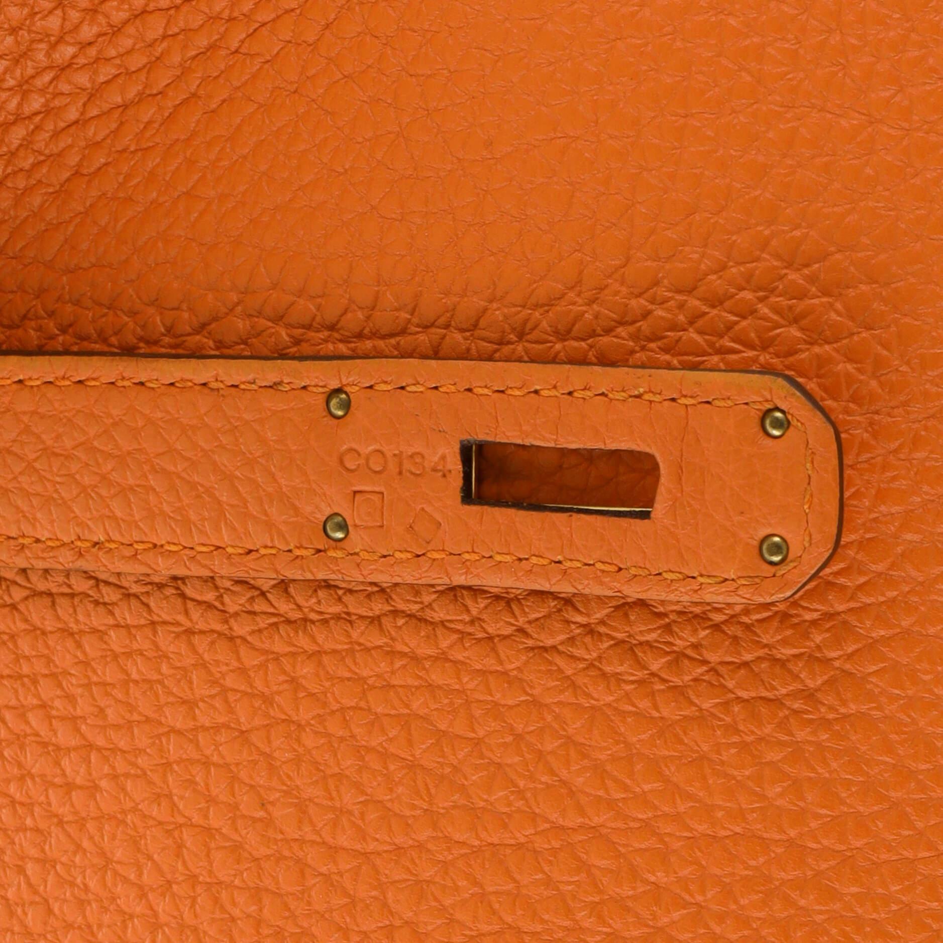 Hermès Sac à main Birkin orange H Togo avec finitions métalliques dorées 35 7