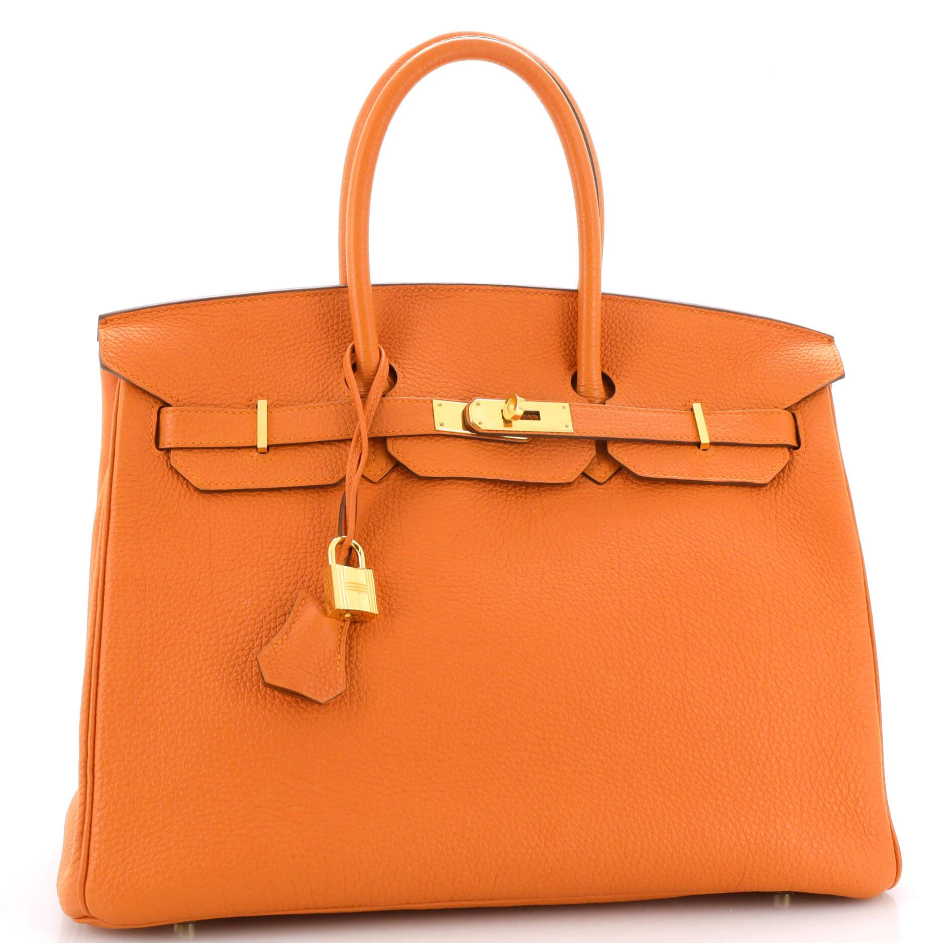Hermès Sac à main Birkin orange H Togo avec finitions métalliques dorées 35 Bon état à NY, NY