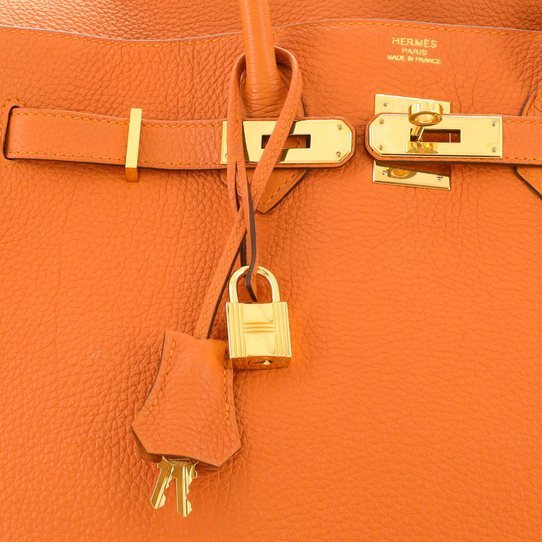 Hermès Sac à main Birkin orange H Togo avec finitions métalliques dorées 35 3