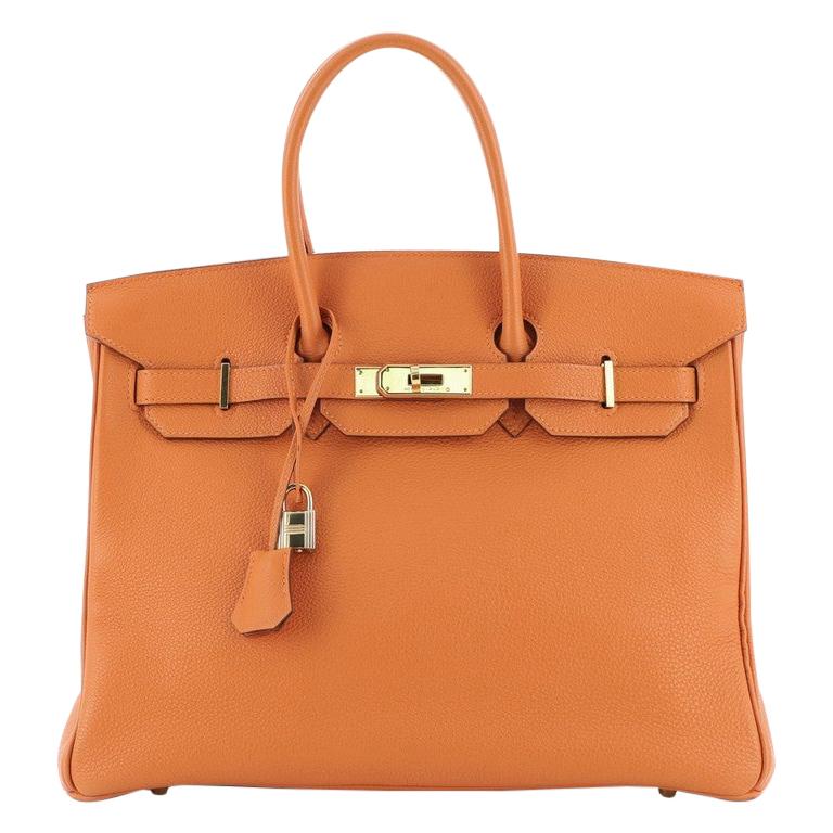  Hermes  Birkin Handbag Orange H Togo with Gold Hardware 35