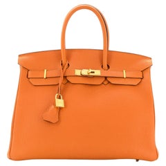 Hermès Sac à main Birkin orange H Togo avec finitions métalliques dorées 35
