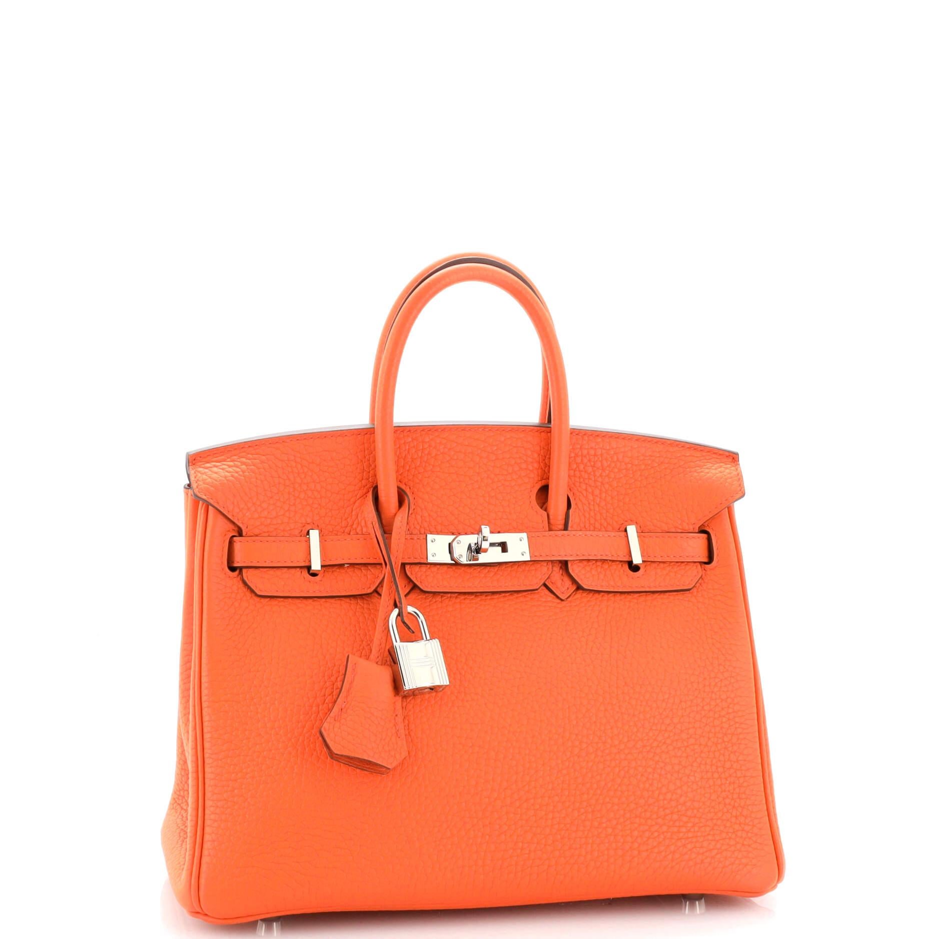 Hermes Birkin Handbag Orange Poppy Clemence with Palladium Hardware 25 In Good Condition In NY, NY