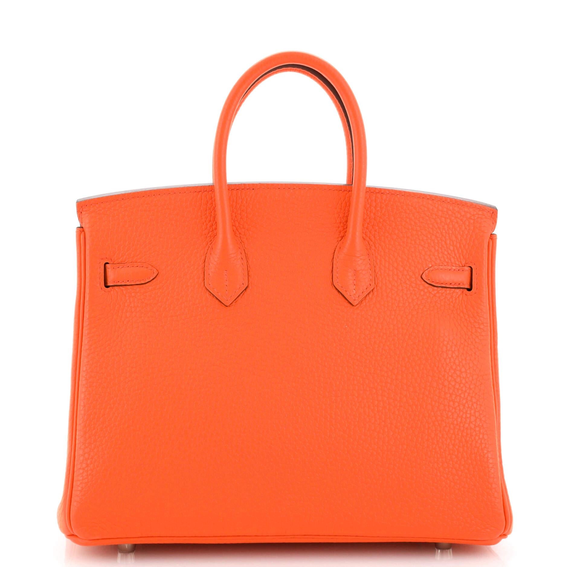 Women's or Men's Hermes Birkin Handbag Orange Poppy Clemence with Palladium Hardware 25