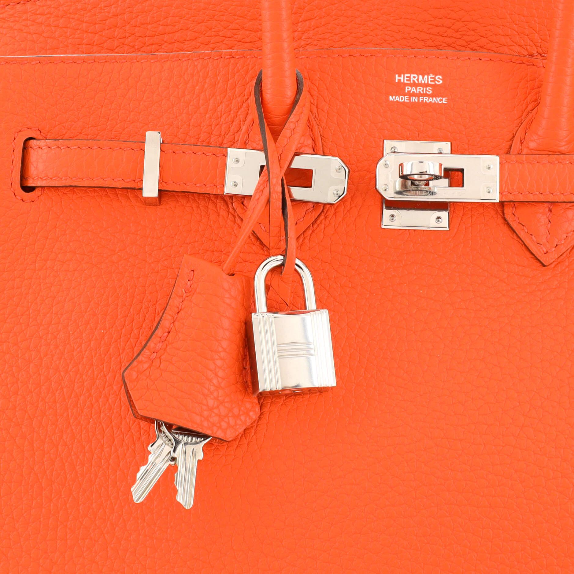 Hermes Birkin Handbag Orange Poppy Clemence with Palladium Hardware 25 3