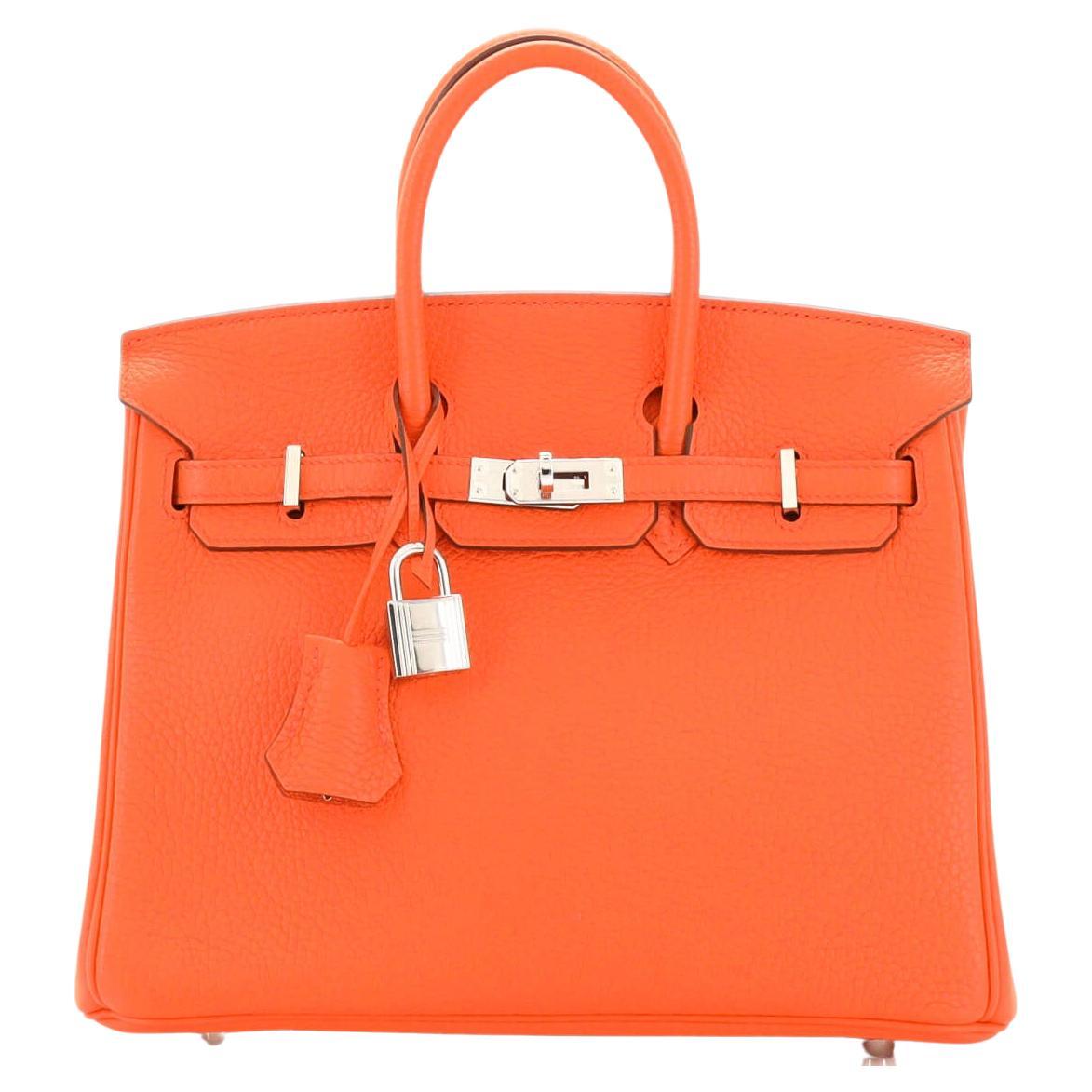 Hermes Birkin Handbag Orange Poppy Clemence with Palladium Hardware 25