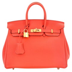 Hermes Birkin Handbag Orange Poppy Togo with Gold Hardware 25
