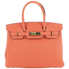 Hermes Birkin Handbag Orange Poppy Togo With Gold Hardware 30 