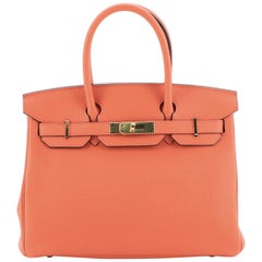 Hermes Birkin Handbag Orange Poppy Togo With Gold Hardware 30
