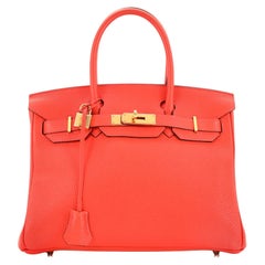 Hermes Birkin Handbag Orange Poppy Togo with Gold Hardware 30