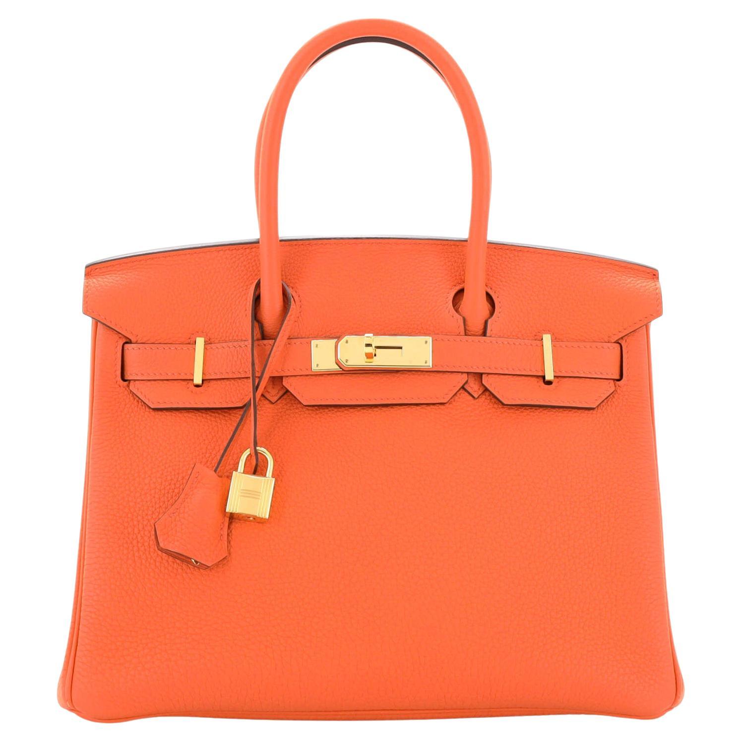 Hermes Birkin Handbag Orange Poppy Togo with Gold Hardware 30 For Sale