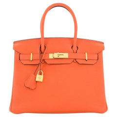 Hermès Birkin Handtasche Orange Mohnblumen Togo mit goldener Hardware 30