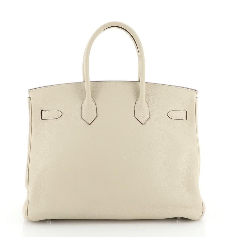 Beige Hermes Birkin Handbag Parchemin Clemence with Palladium Hardware 35