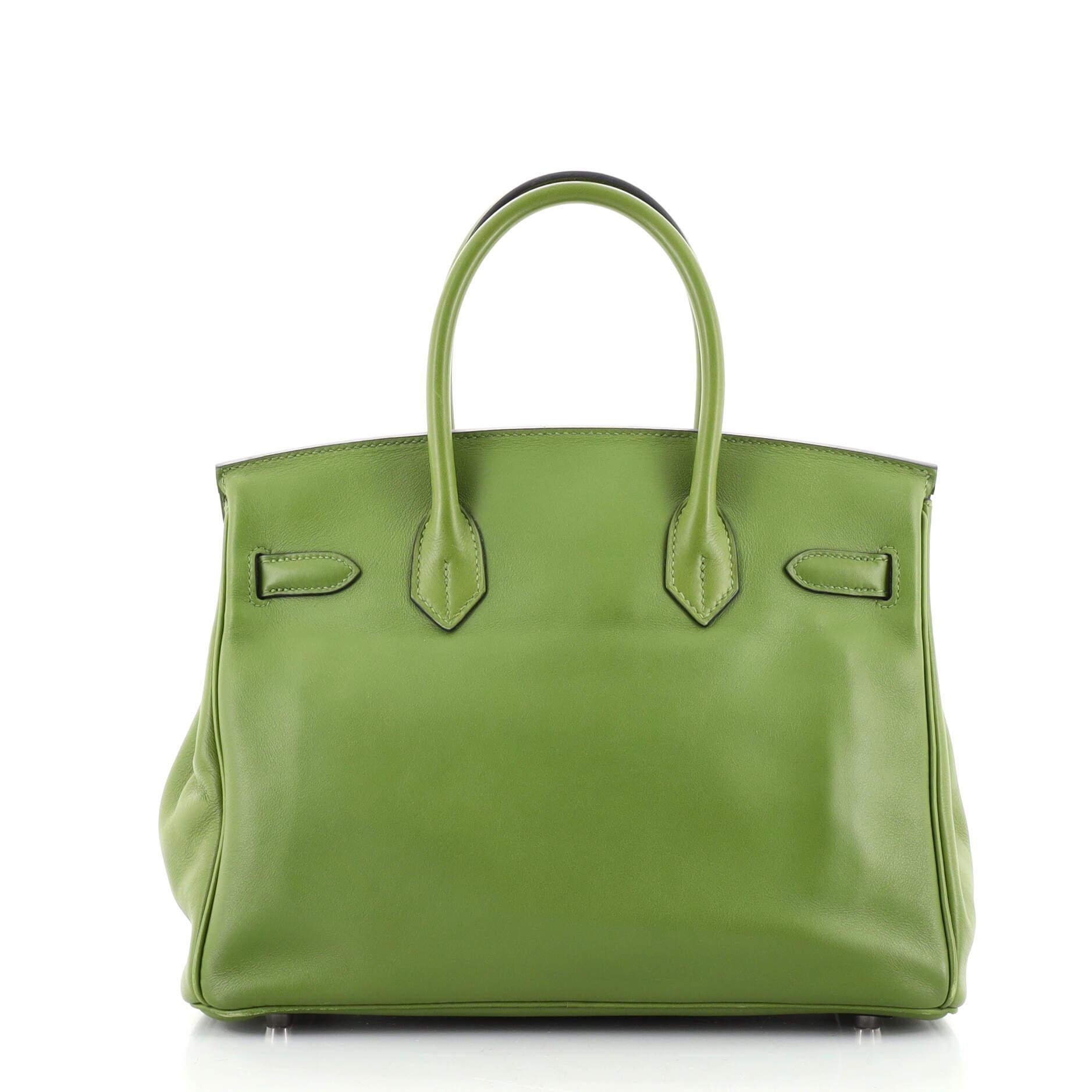 Brown Hermes Birkin Handbag Pelouse Swift with Palladium Hardware 30