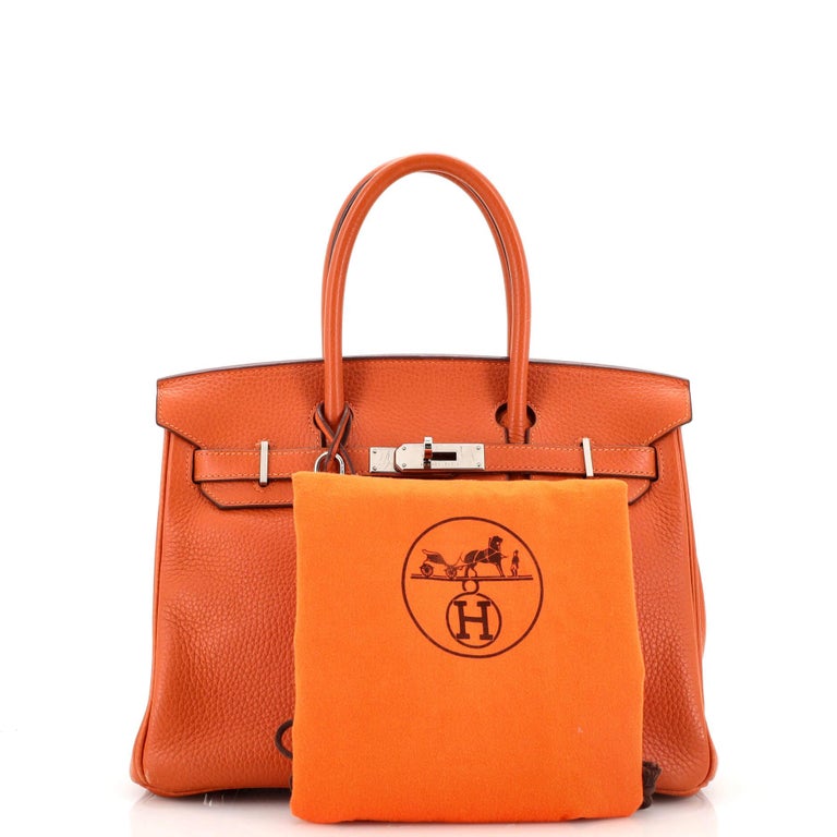 Hermes Kelly Handbag Orange Clemence with Palladium Hardware 28