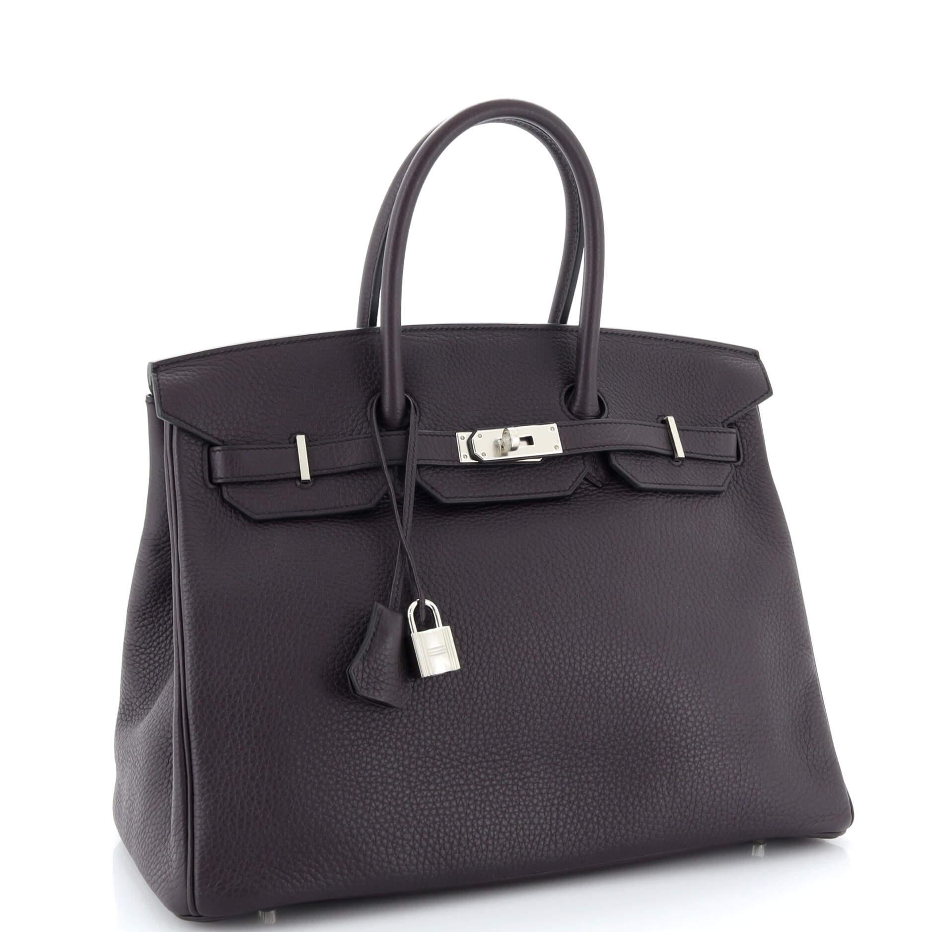 Hermes Birkin Handbag Prune Clemence with Palladium Hardware 35 In Good Condition In NY, NY