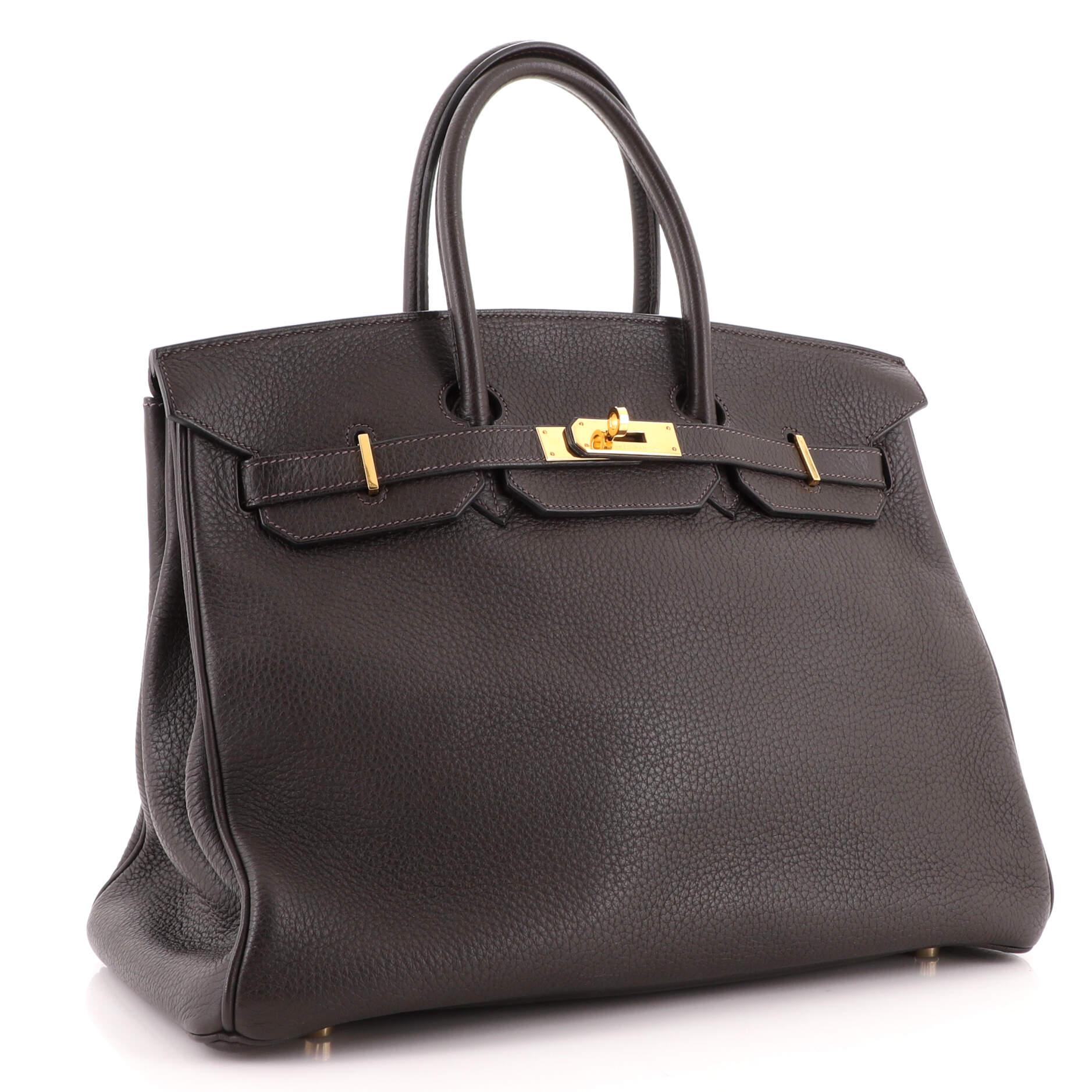 Hermes Birkin Handbag Prunoir Clemence with Gold Hardware 35 In Good Condition In NY, NY