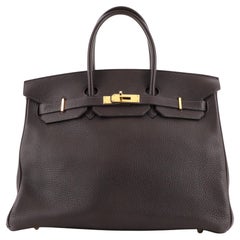 Hermes Birkin Handbag Prunoir Clemence with Gold Hardware 35