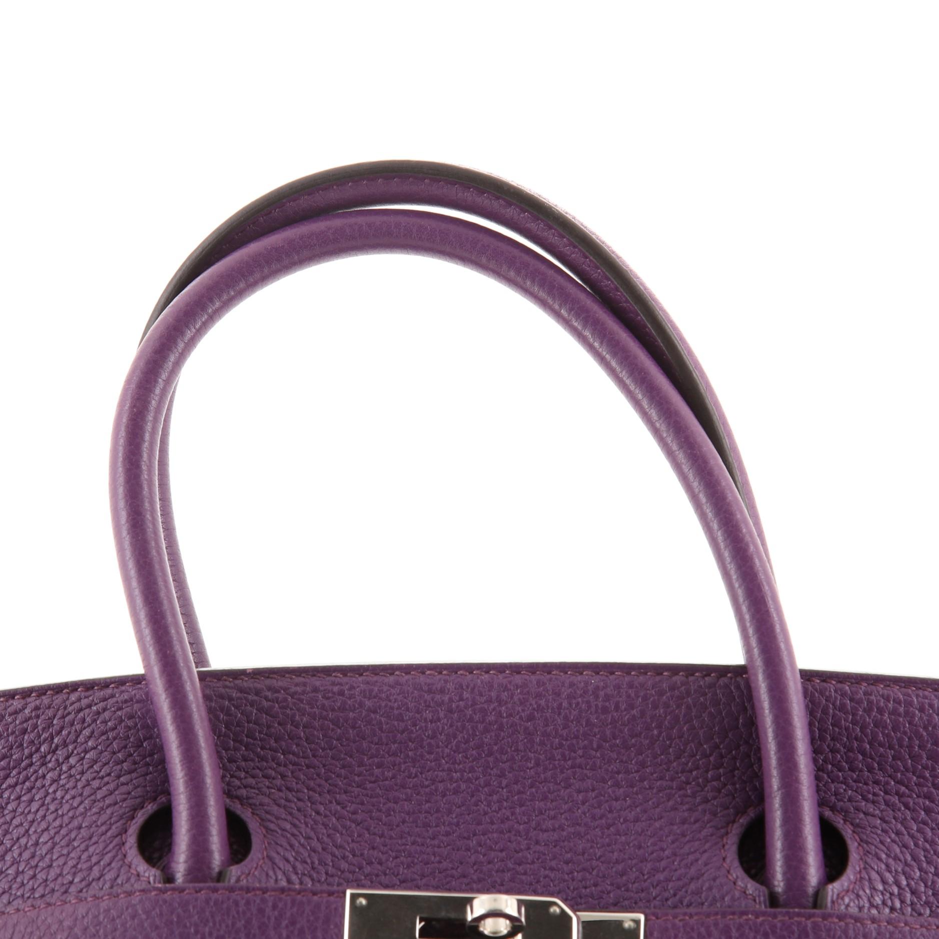 Hermes Birkin Handbag Purple Clemence with Palladium Hardware 40 In Good Condition For Sale In Irvine, CA