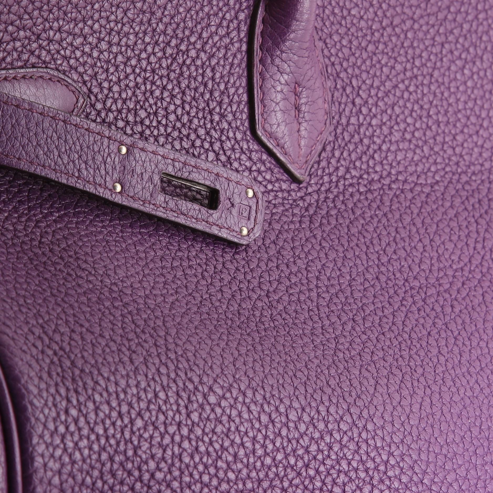 Hermes Birkin Handbag Purple Clemence with Palladium Hardware 40 For Sale 2