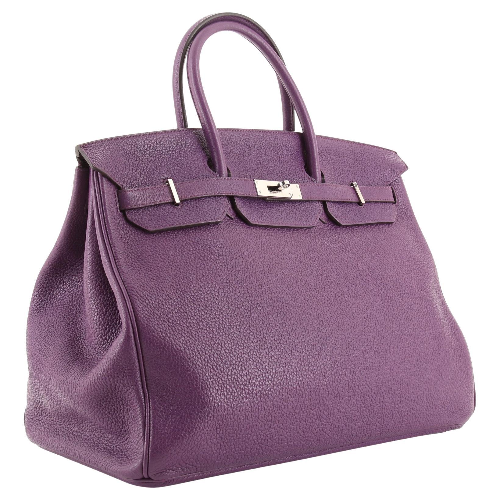 Hermes Birkin Handbag Purple Clemence with Palladium Hardware 40 For Sale